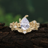 Elegant 3 - Prong Pear - Cut Moissanite Stackable Ring Ensemble